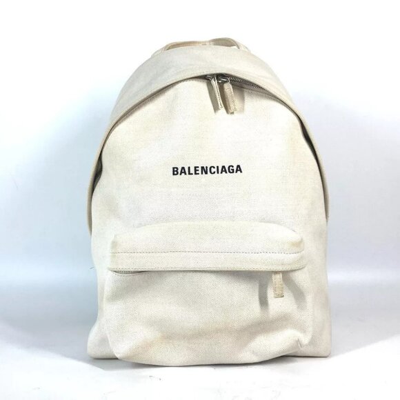BALENCIAGA 552374 Everyday logo Backpack bag Backpack Canvas White/Black - Picture 1 of 16